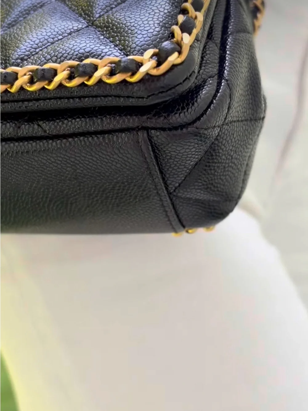CHANEL Black Quilted Leather Shoulder Bag with Gold Chain Trim